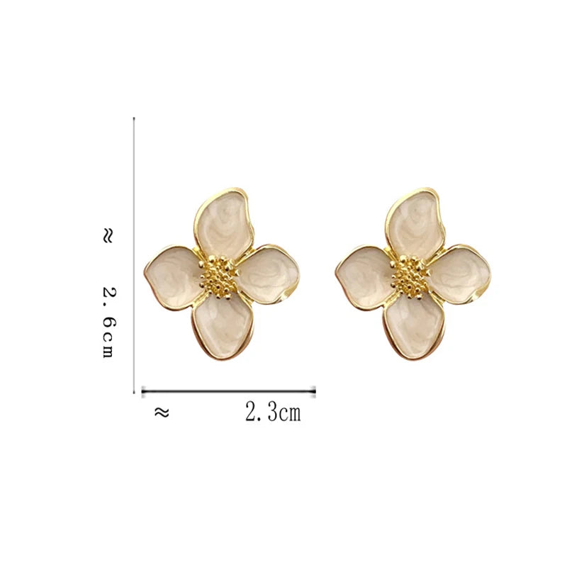 Hibiscus Glaze Flower Stud Earrings – Romantic Korean Wedding Jewelry