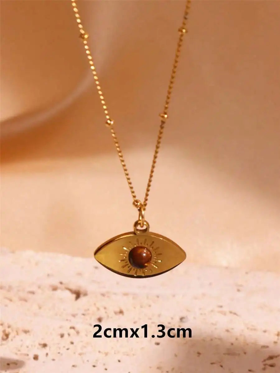 HangZhi Gold Oval Flower Pendant Necklace - Titanium Steel Charm Jewelry for Women