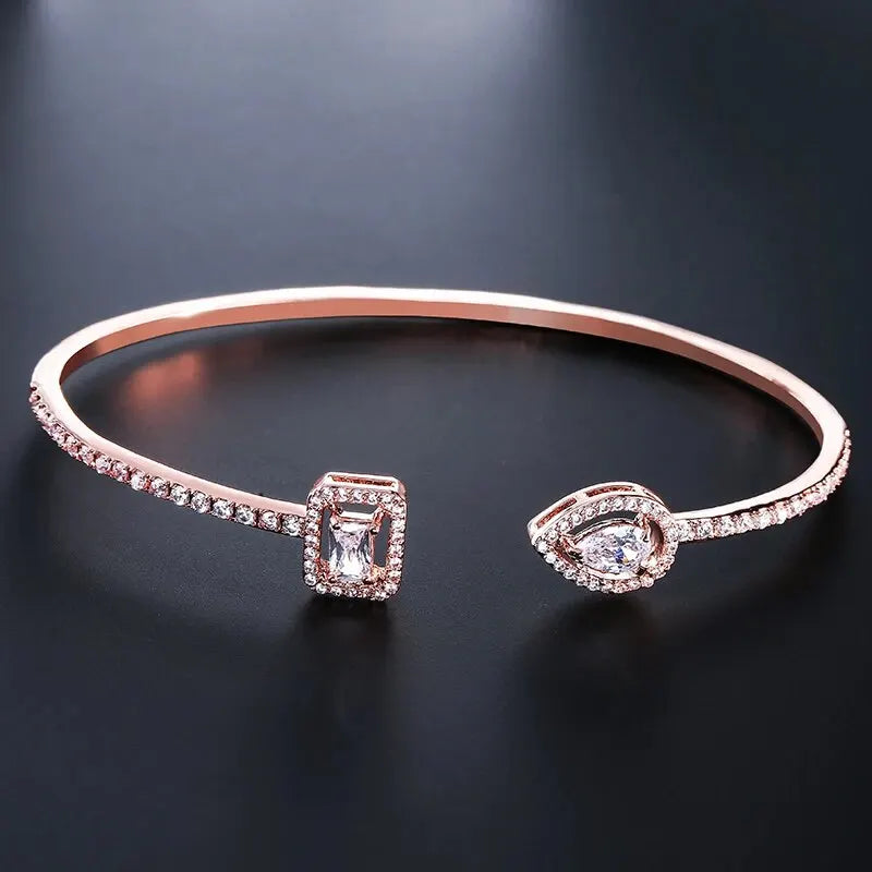 Luxury Gold Cuff Bangles - Geometric Cubic Zirconia Bracelets for Women