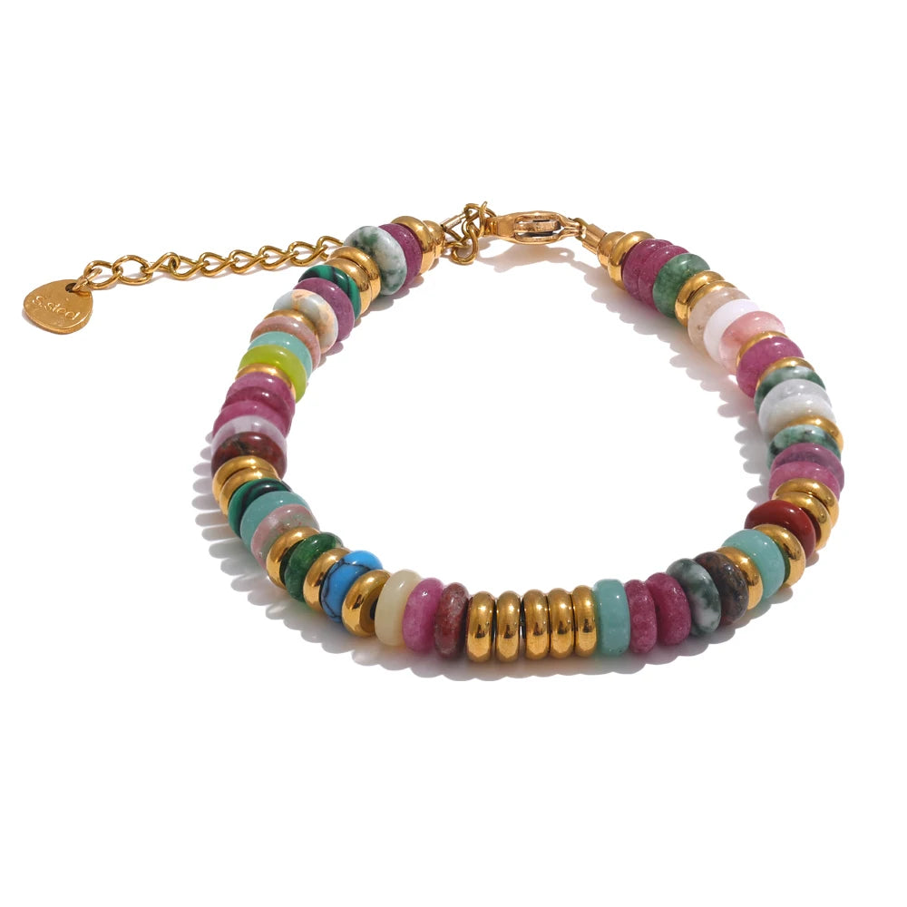 Yhpup Colorful Natural Stone Beads Bracelet - Handmade Waterproof Y2K Jewelry Gift