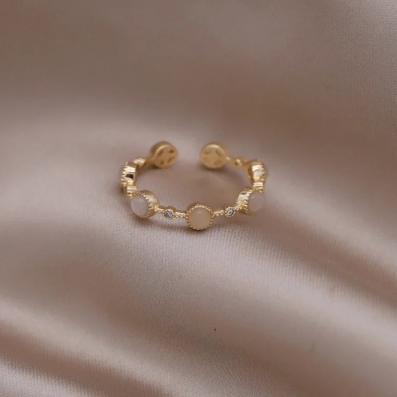 14K Gold Plated Double Love Crystal Ring – Elegant Korean Fashion Jewelry