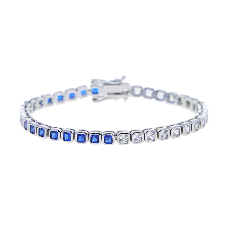 Geometric Bezel CZ Tennis Chain Bracelet - Classic Fashion Jewelry for Women