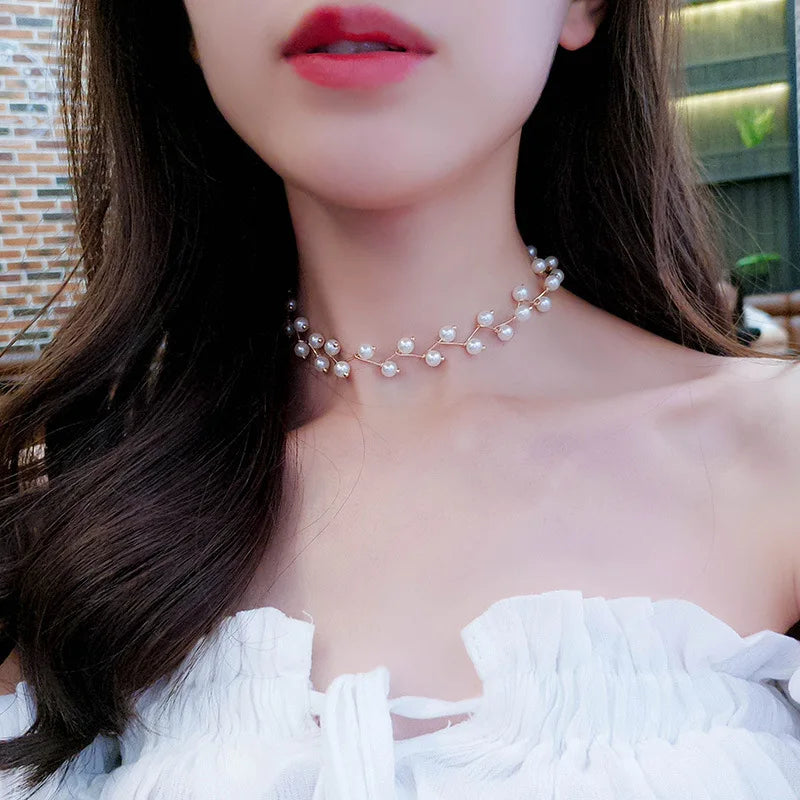 LATS Kpop Pearl Choker Necklace - Gold Gothic Pendant Jewelry for Women & Girls