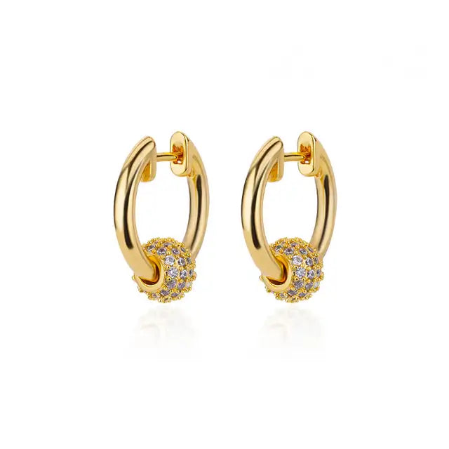 Zircon Round Hoop Earrings for Women Stainless Steel