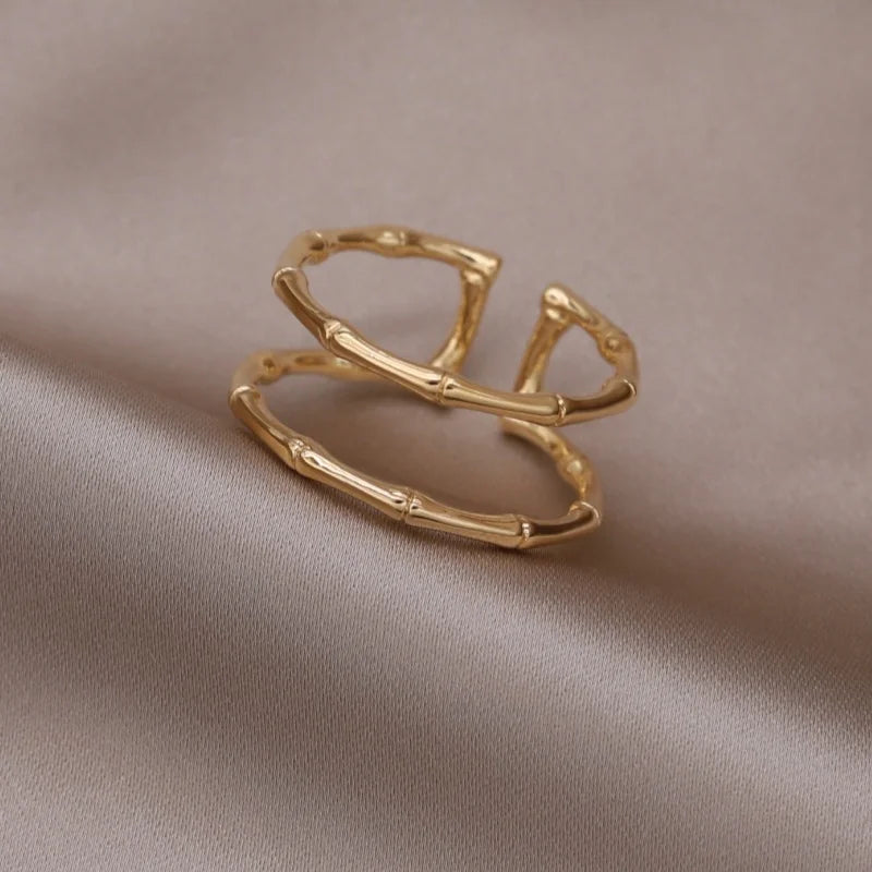 14K Gold Plated Double Love Crystal Ring – Elegant Korean Fashion Jewelry