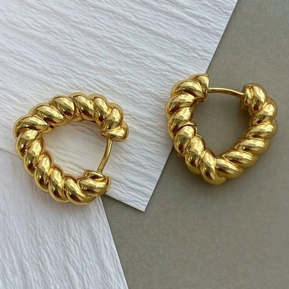 Gold-Plated Twisted Heart Hoop Earrings for Women