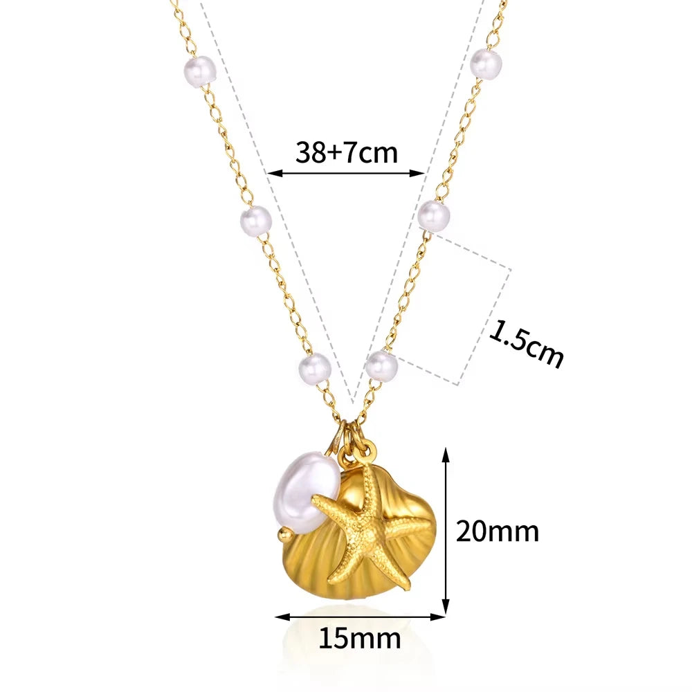 Summer Beach Turtle Pendant Necklace - Beaded Chain Y2K Charm Jewelry for Women