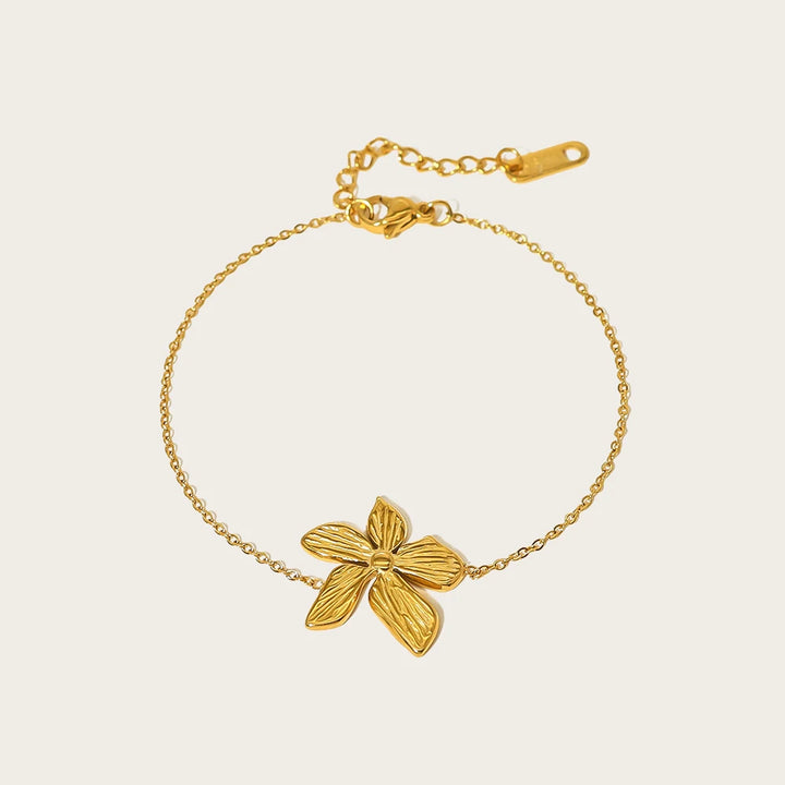 YACHAN Stainless Steel Flower Charm Bracelet - 18K Gold Plated Waterproof Jewelry