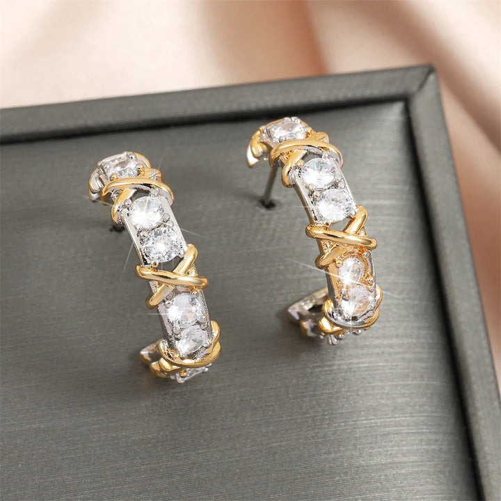 Vintage CC Hoop Earrings – Korean Fashion X-Cross Zircon Jewelry Gift