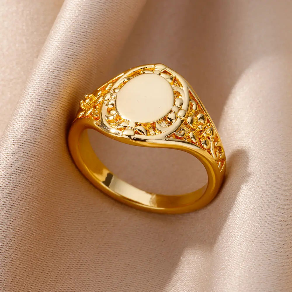 Luxury Gold Color Stainless Steel Zircon Ring – Adjustable Wholesale Jewelry for Women