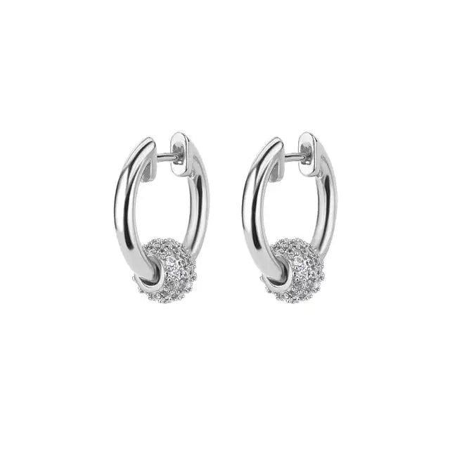 Zircon Round Hoop Earrings for Women Stainless Steel