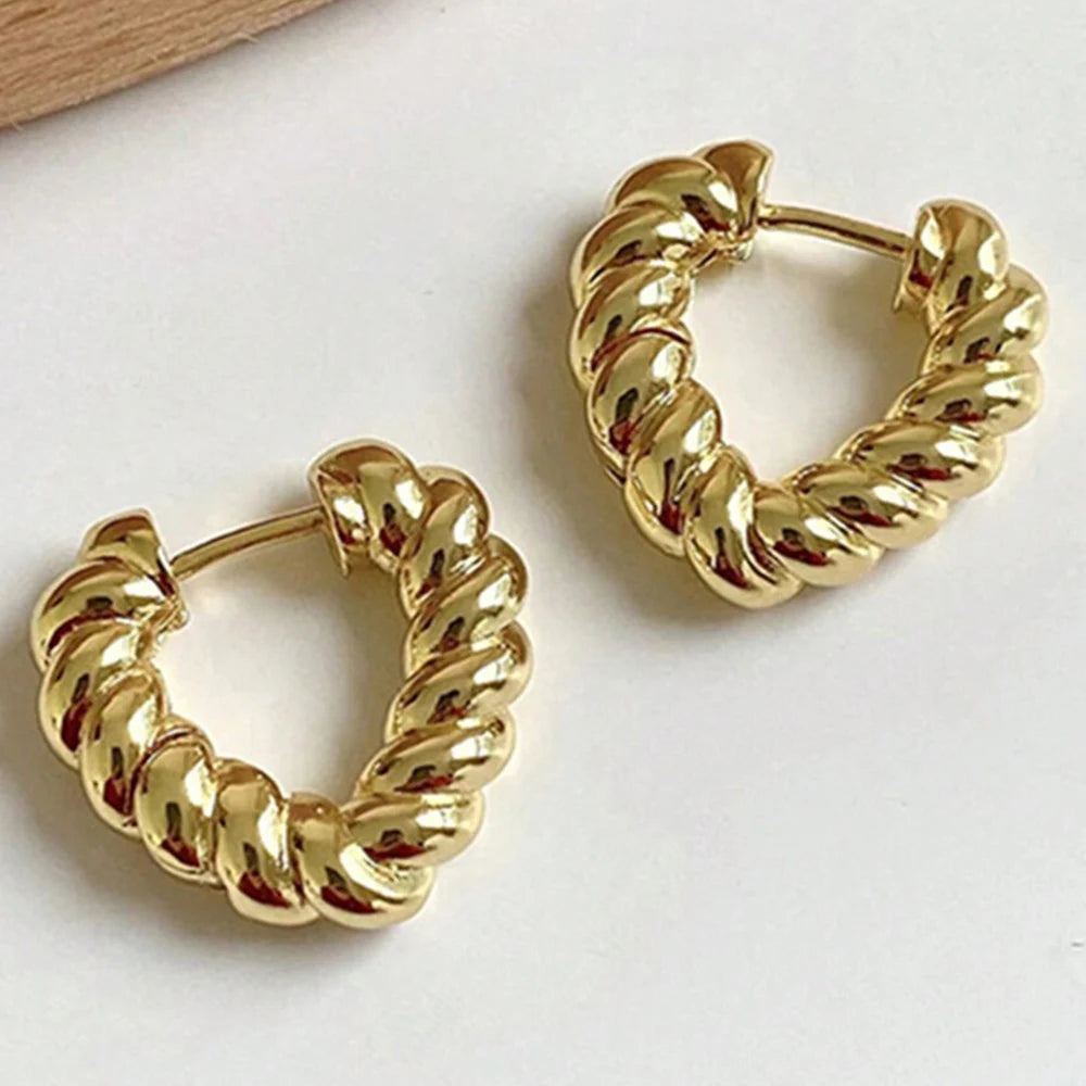 Gold-Plated Twisted Heart Hoop Earrings for Women