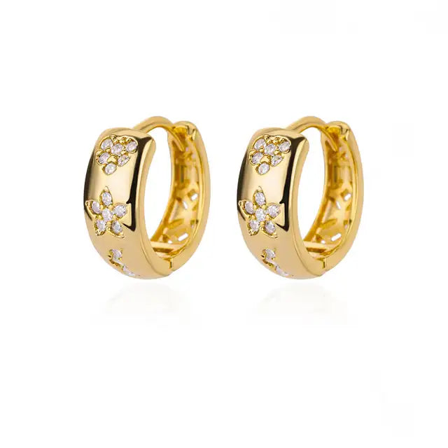 Zircon Round Hoop Earrings for Women Stainless Steel