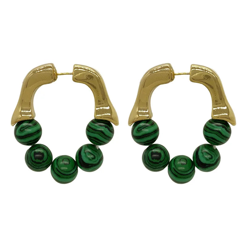 Green Bead Metal Stud Earrings – Hip-Hop Punk Fashion Travel Accessories