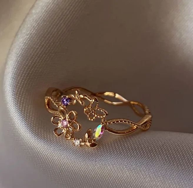 Y2K Cute Colorful Zircon Heart Flower Butterfly Ring – Exquisite Jewelry for Women and Girls