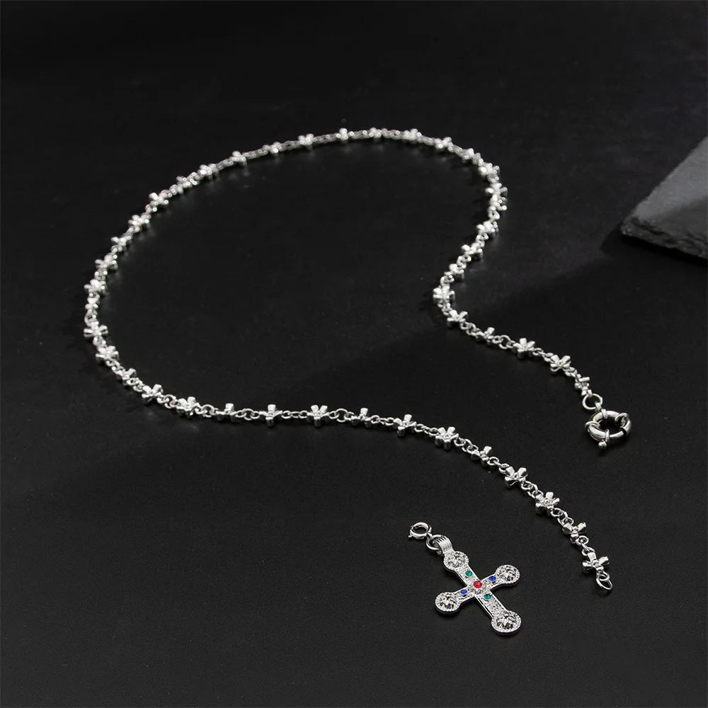 Zircon Cross & Pearl Flower Choker - 2024 Y2K Fashion Necklace for Women