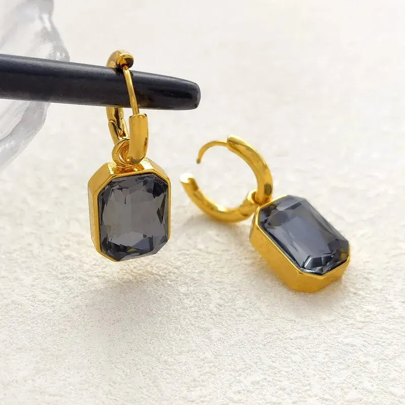 Gold Square Zirconia Earrings – Trendy Stainless Steel Crystal Jewelry