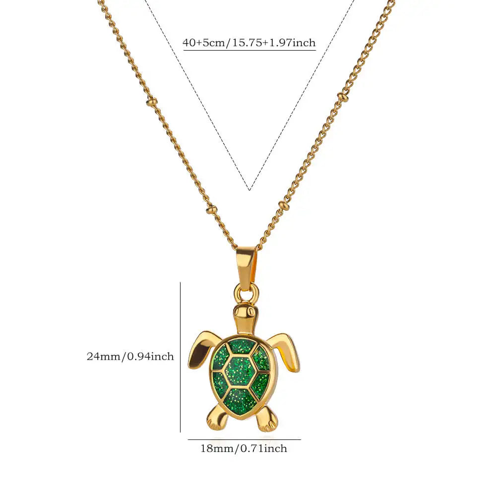 Summer Beach Turtle Pendant Necklace - Beaded Chain Y2K Charm Jewelry for Women