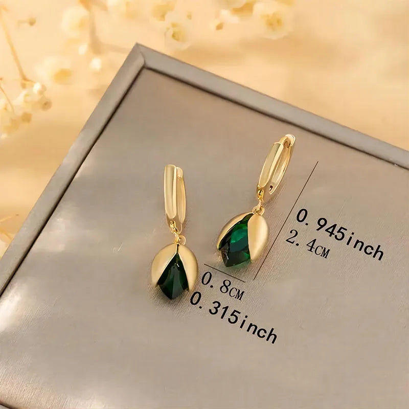 Gold Square Zirconia Earrings – Trendy Stainless Steel Crystal Jewelry