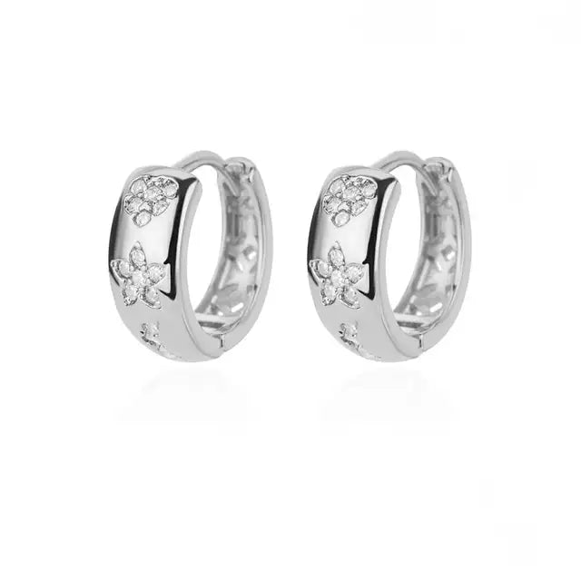 Zircon Round Hoop Earrings for Women Stainless Steel