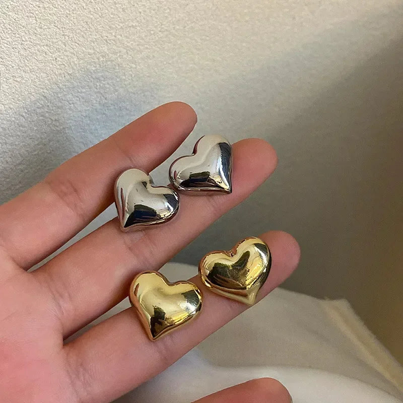 LATS Gold Love Heart Shaped Stud Earrings