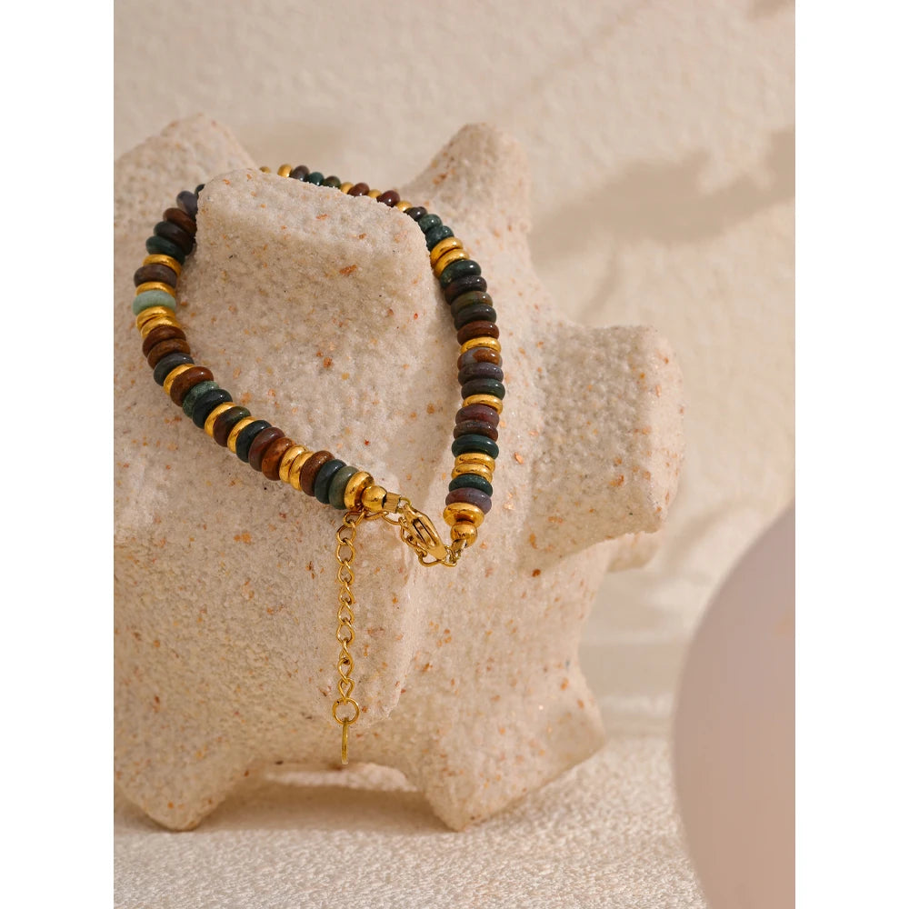 Yhpup Colorful Natural Stone Beads Bracelet - Handmade Waterproof Y2K Jewelry Gift