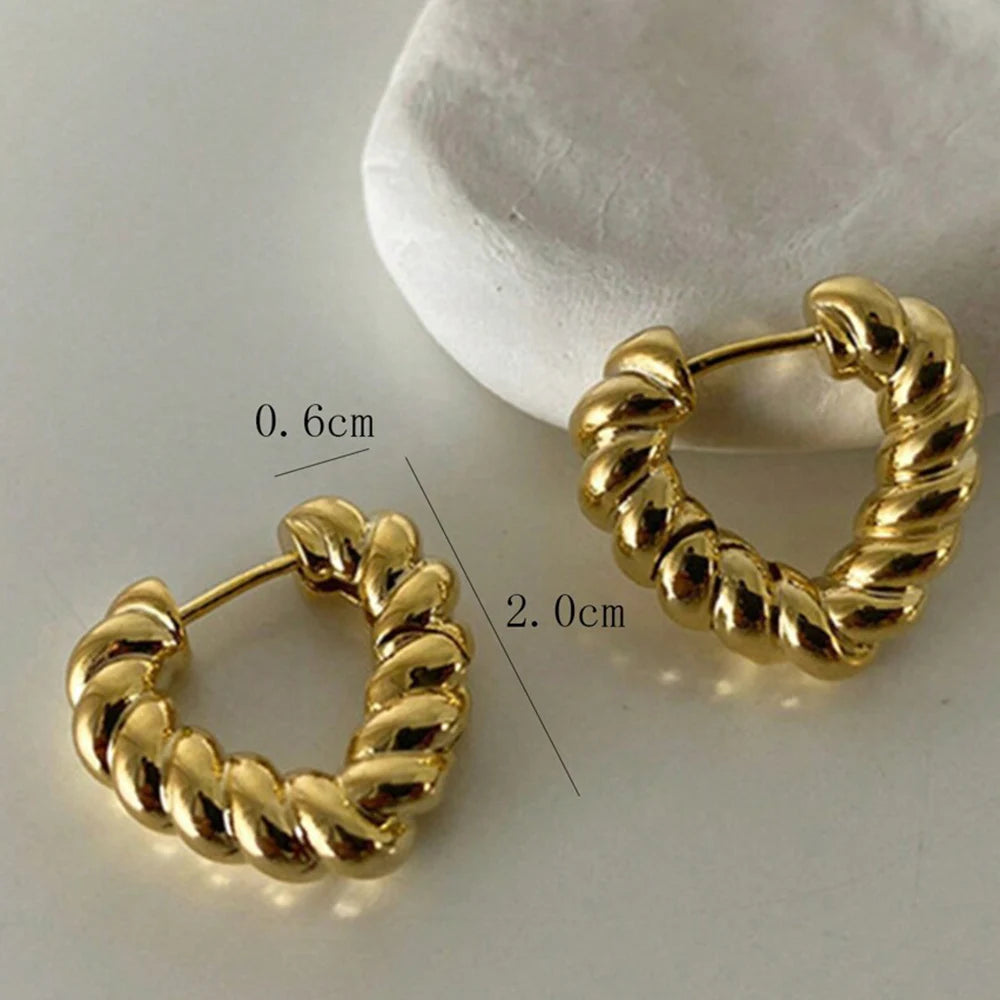 Gold-Plated Twisted Heart Hoop Earrings for Women