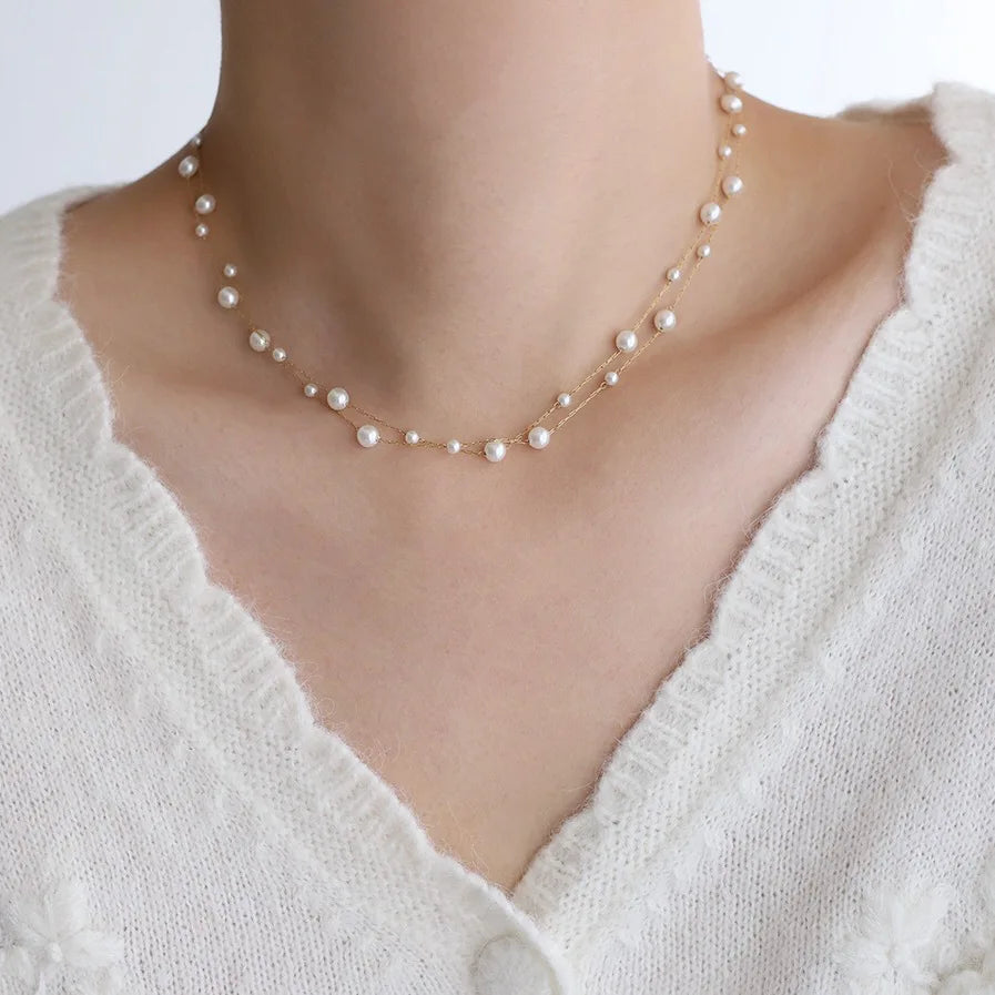 316L Stainless Steel Pearl Chain Necklace – Waterproof Jewelry for Women