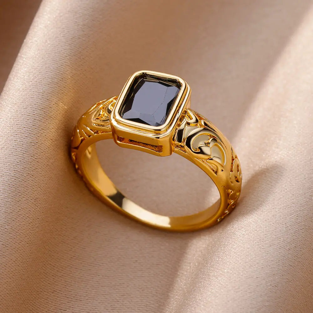 Luxury Gold Color Stainless Steel Zircon Ring – Adjustable Wholesale Jewelry for Women