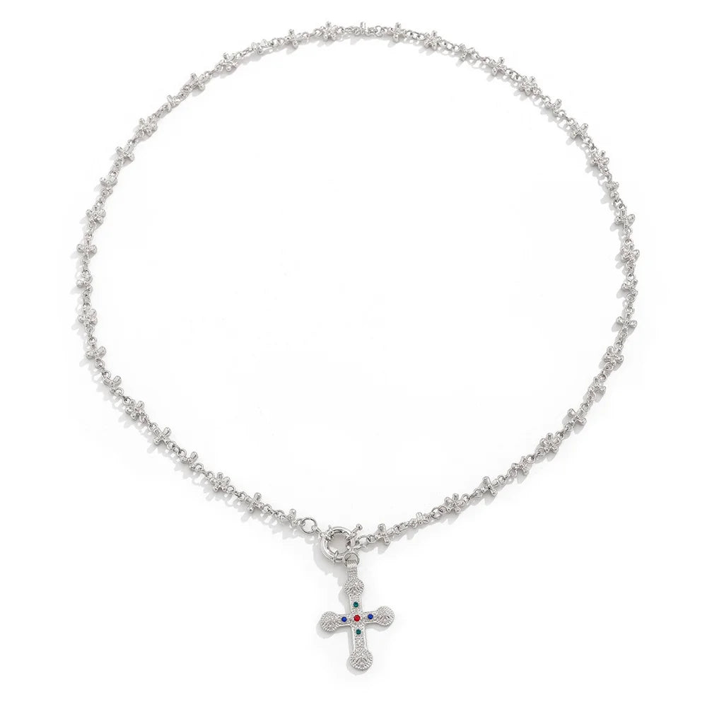 Zircon Cross & Pearl Flower Choker - 2024 Y2K Fashion Necklace for Women