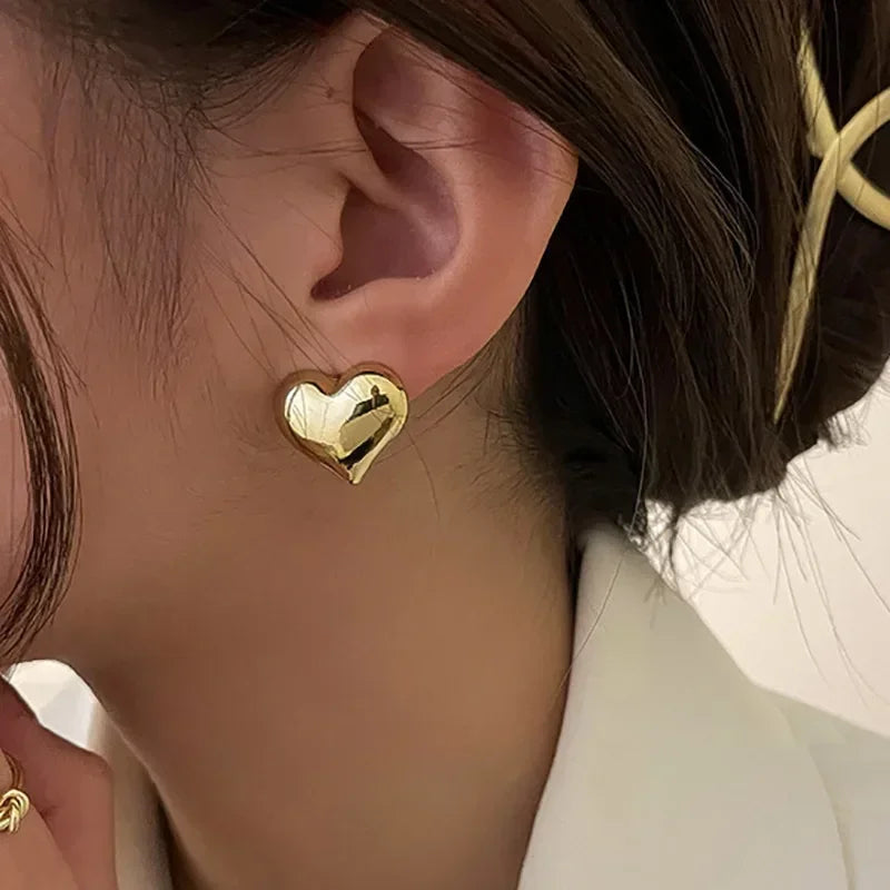 LATS Gold Love Heart Shaped Stud Earrings