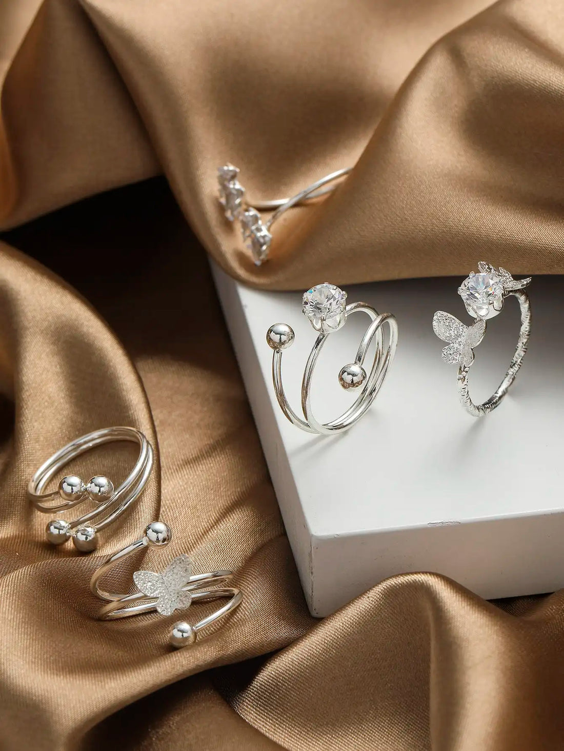 5-Piece Silver-Color Butterfly Zircon Jewelry Set – Elegant Party Fashion for Women