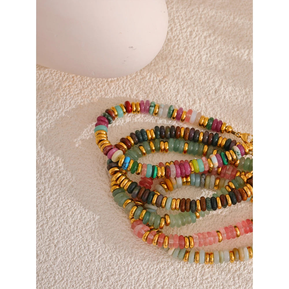 Yhpup Colorful Natural Stone Beads Bracelet - Handmade Waterproof Y2K Jewelry Gift