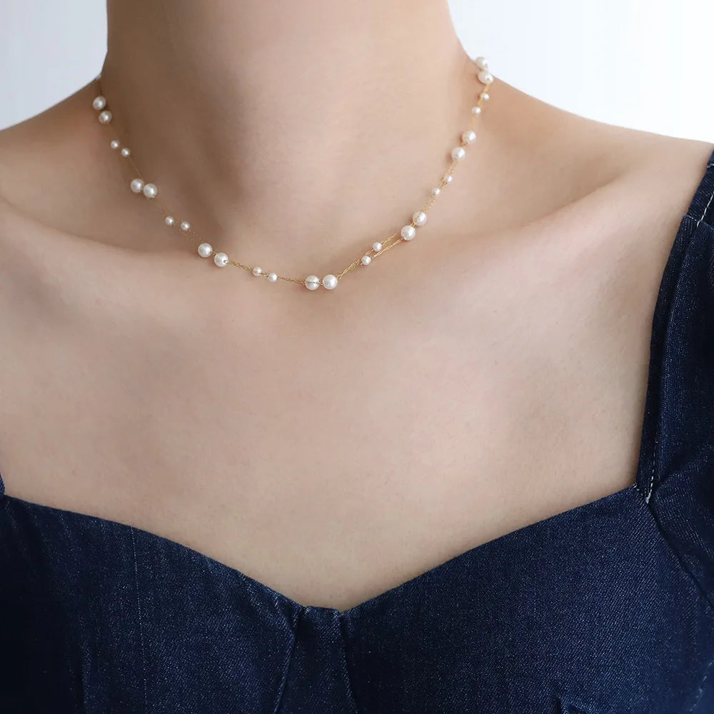 316L Stainless Steel Pearl Chain Necklace – Waterproof Jewelry for Women