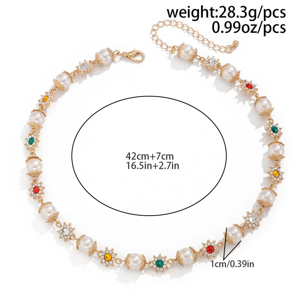 Zircon Cross & Pearl Flower Choker - 2024 Y2K Fashion Necklace for Women