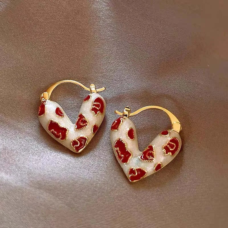 Trendy Red Dripping Oil Heart Hoop Earrings