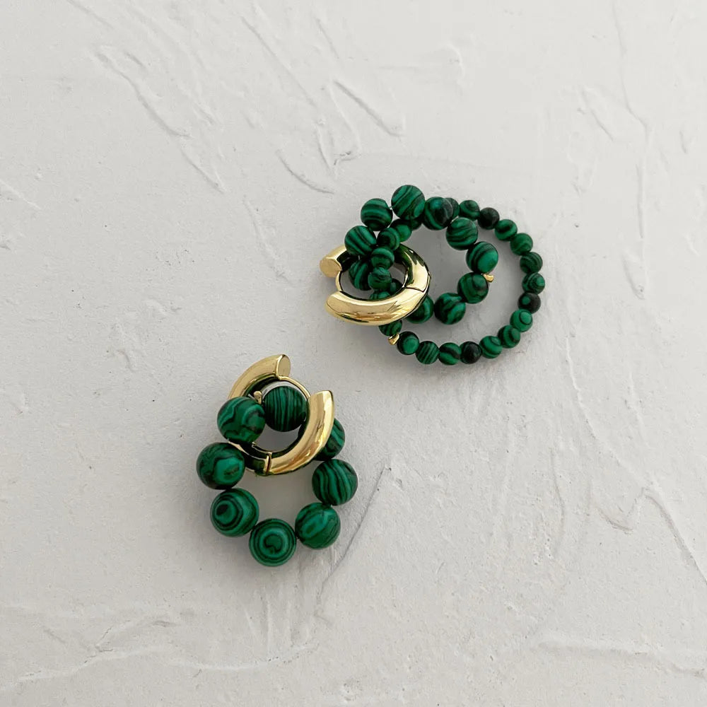 Green Bead Metal Stud Earrings – Hip-Hop Punk Fashion Travel Accessories