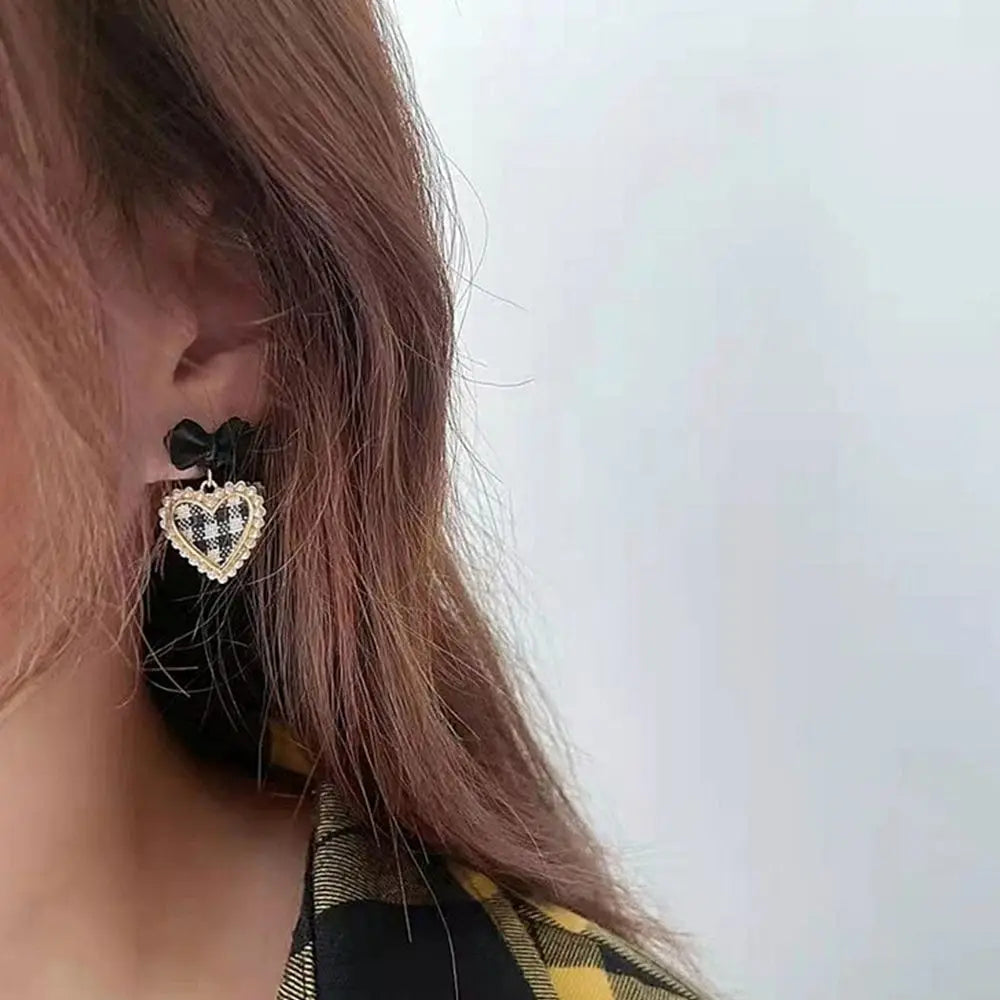 Golden Bowknot Heart Resin Earrings – Korean Valentine's Day Jewelry Gift