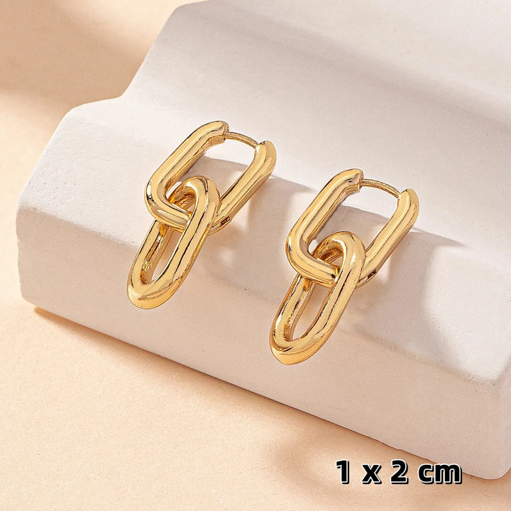 Gold Geometric Square Hoop Earrings – Stainless Steel Punk Party Jewelry