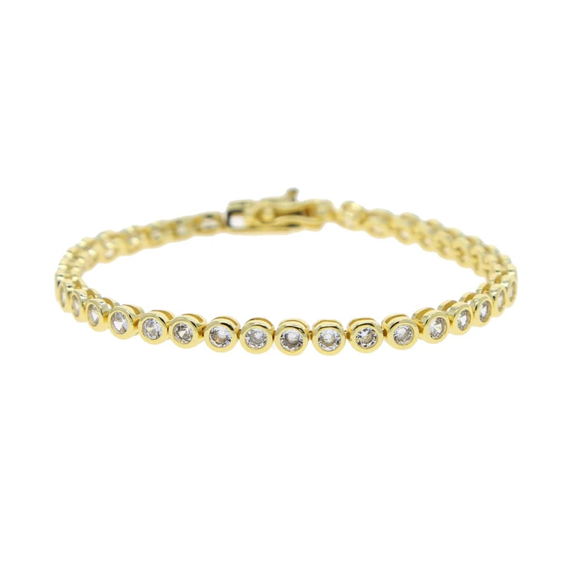 Geometric Bezel CZ Tennis Chain Bracelet - Classic Fashion Jewelry for Women