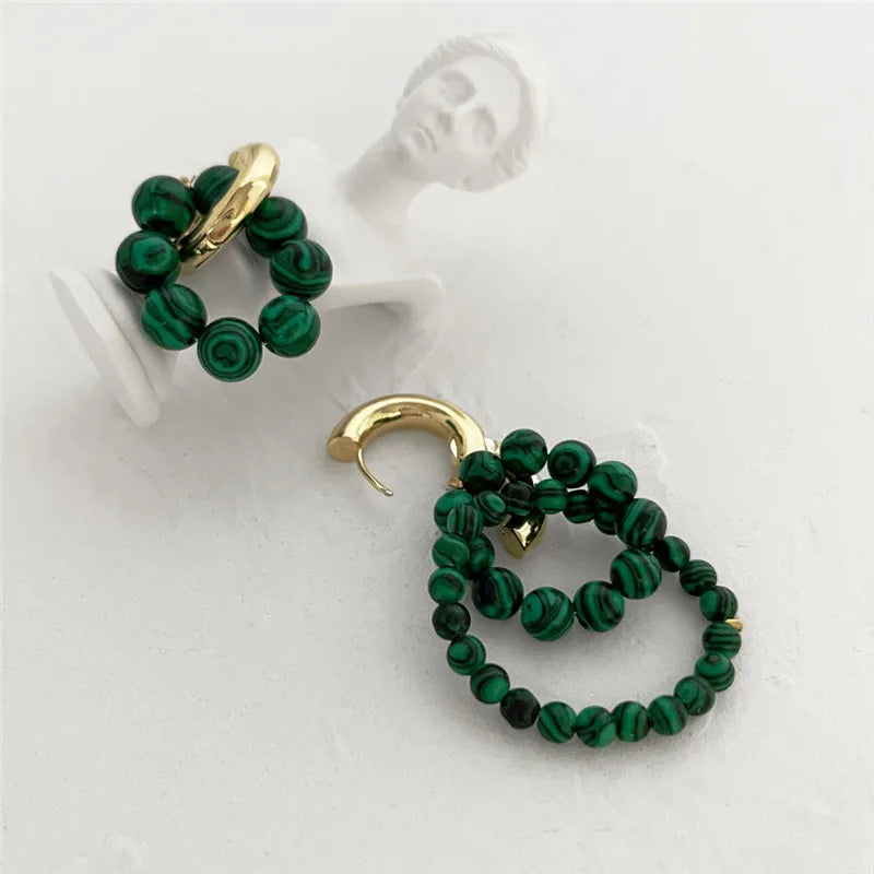 Green Bead Metal Stud Earrings – Hip-Hop Punk Fashion Travel Accessories