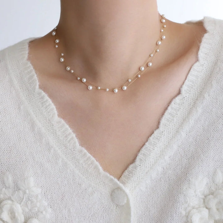 316L Stainless Steel Pearl Chain Necklace – Waterproof Jewelry for Women