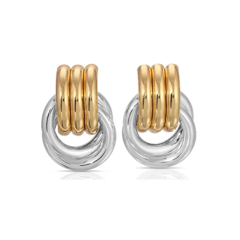 Gold Plated Twist Knot Statement Earrings – Trendy Multilayer Design for Women