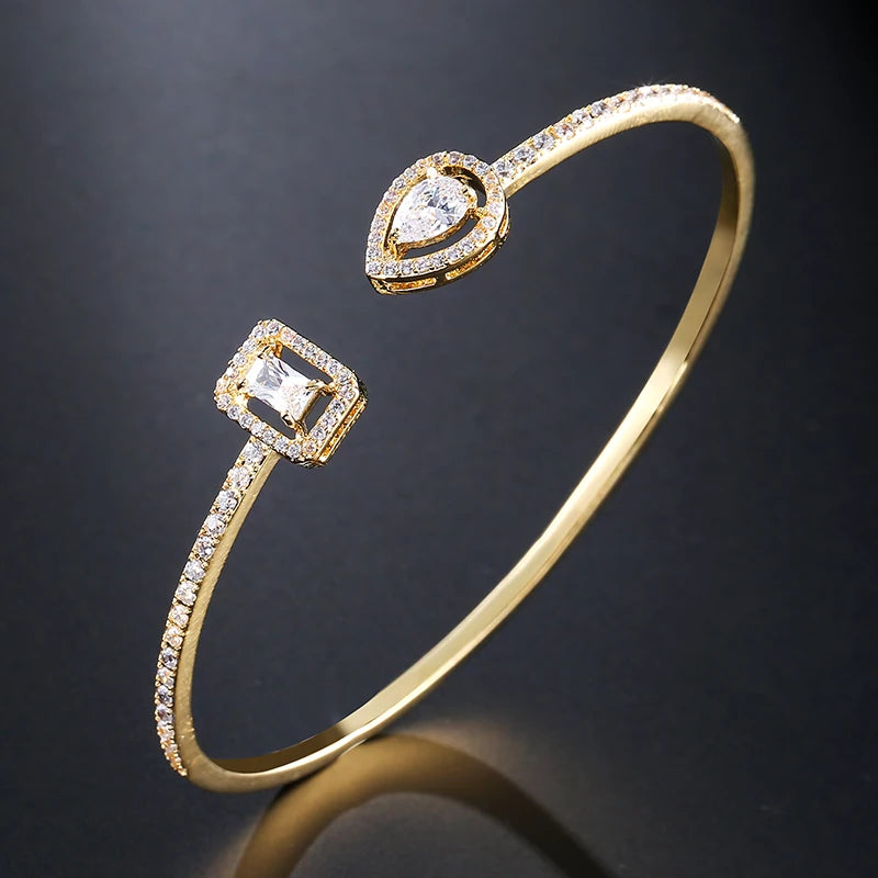 Luxury Gold Cuff Bangles - Geometric Cubic Zirconia Bracelets for Women