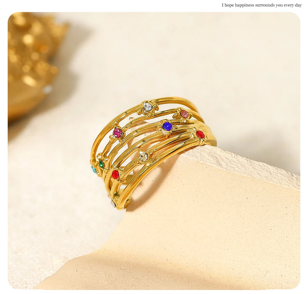 WILD & FREE Colorful Crystal Rhinestone Rings – Irregular Luxury Jewelry for Women