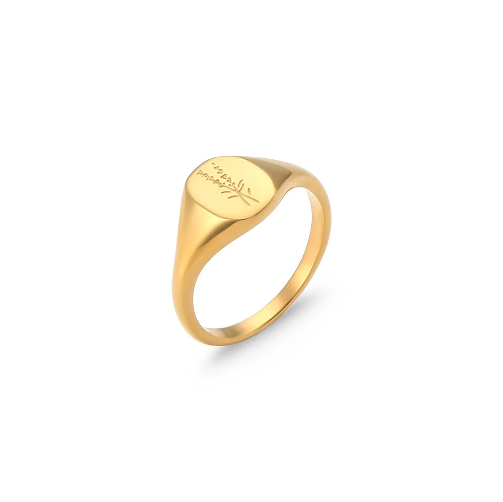 E.B.belle Tarnish-Free 18K Gold Plated Wildflower Signet Rings for Women