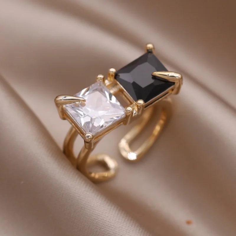 14K Gold Plated Double Love Crystal Ring – Elegant Korean Fashion Jewelry