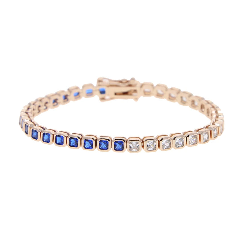 Geometric Bezel CZ Tennis Chain Bracelet - Classic Fashion Jewelry for Women