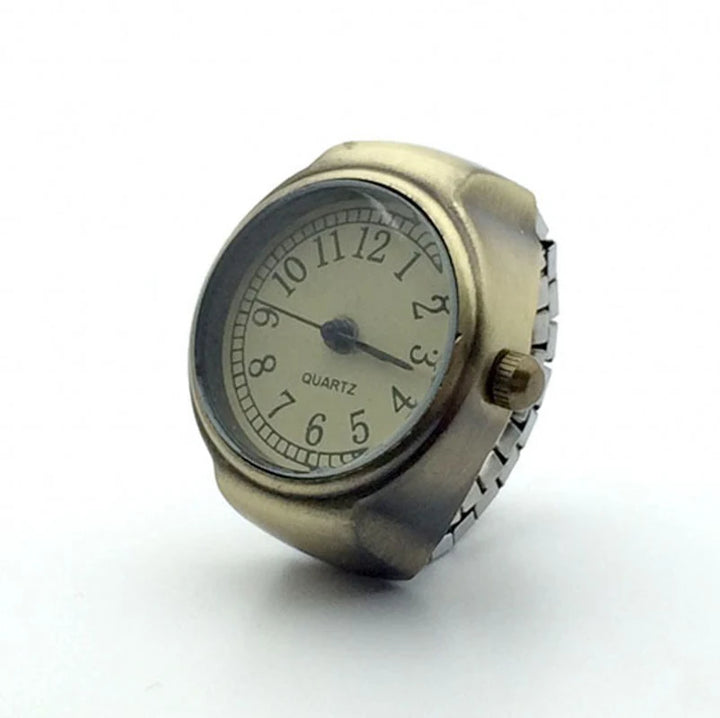 Vintage Punk Finger Watch – Mini Alloy Elastic Strap Quartz Clock Ring for Couples