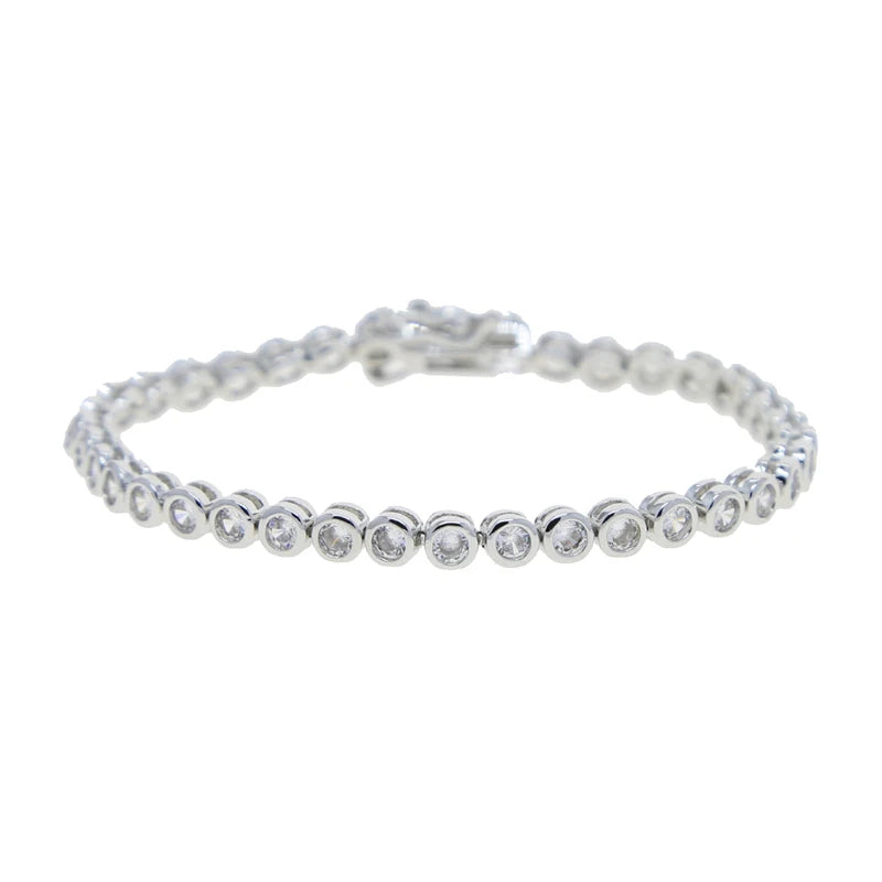 Geometric Bezel CZ Tennis Chain Bracelet - Classic Fashion Jewelry for Women